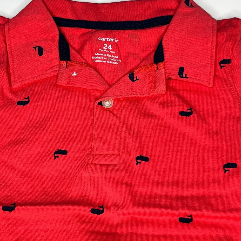 Carter's Outfit Whale Polo Striped Nautical Shorts Set New 24M